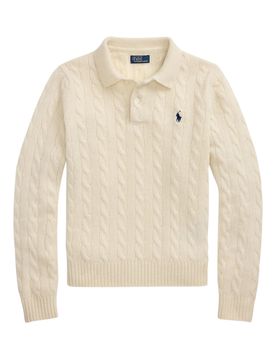 Rib-Knit Polo Collar Sweater with Two-Button Placket and Embroidered Pony