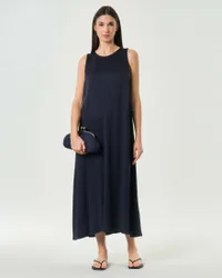 Abito smanicato blu in misto viscosa con linea svasata