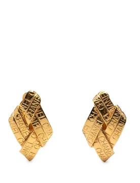 Gold Plated Logo Diamond Clip On Earrings - Chanel - FashionsVida