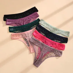 Piezas/paquete Tangas de encaje con estampado de leopardo para mujer, ropa interior sexy de cintura baja, cómoda y transpirable