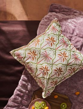 Federa per cuscino con motivo di palme - panna