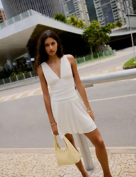 Robe Mini Drapée L Blanc Cassé - Bershka - FashionsVida