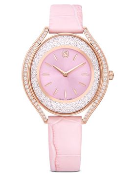 Orologio Crystalline aura, Fabbricato in Svizzera, Cinturino in pelle, Rosa, Finitura in tono oro rosa OS