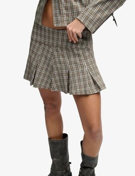 Superdry Damen Bench Logo Karierter Plissee-minirock Green - Größe: S