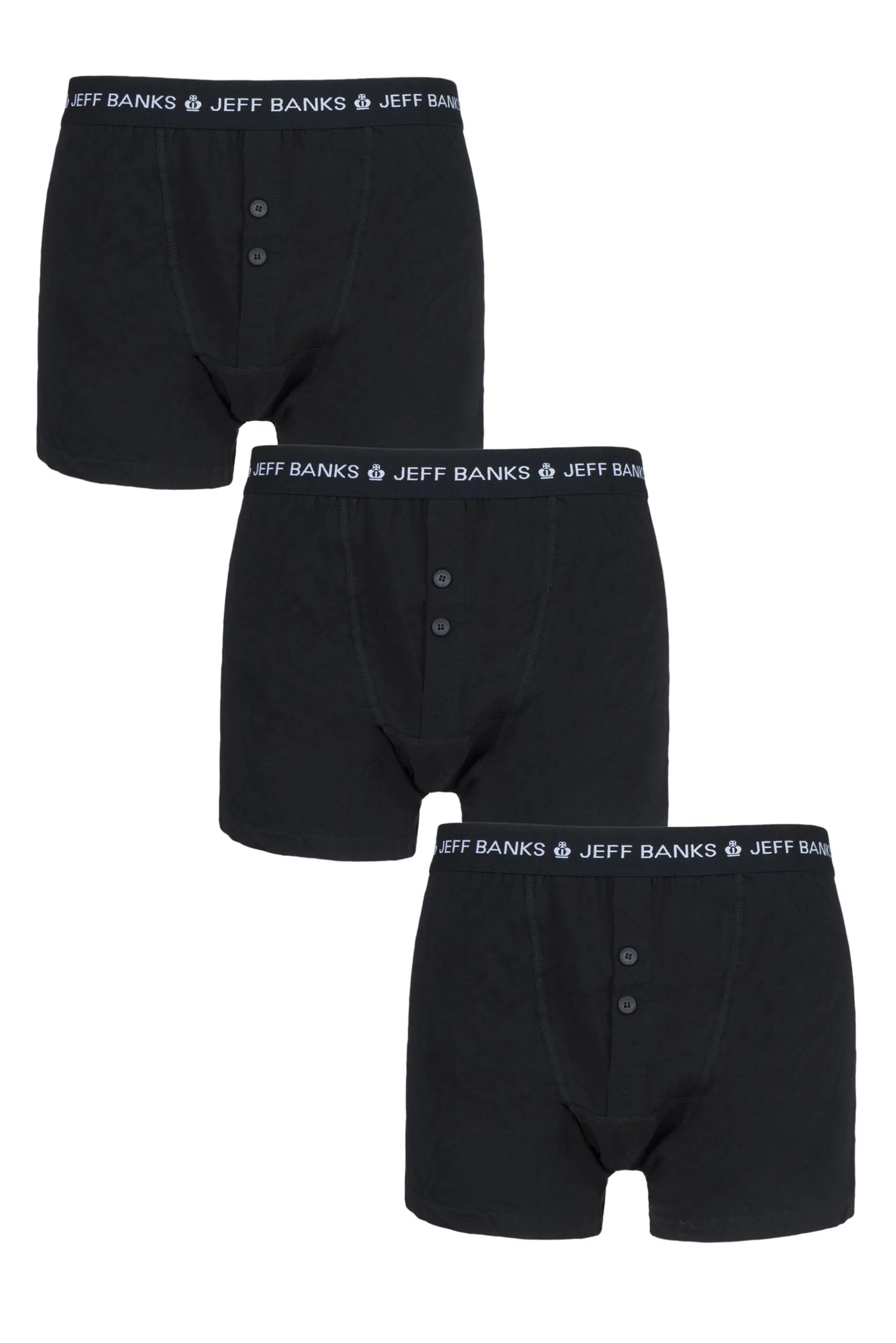 Pack Black Marlow Buttoned Boxer Shorts Men's Extra Large - - Black - Size: Extra Large - Jeff Banks - FashionsVida