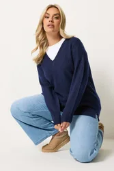 Women's V-Neck Soft Touch Jumper in Dark Navy Size: 14-16 - Dark Navy - Size: 14-16