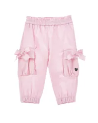 Pantalone cargo rosa in cotone stretch con fiocchi in tono