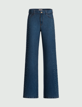 Jeans con cristalli e borchie donna blu
