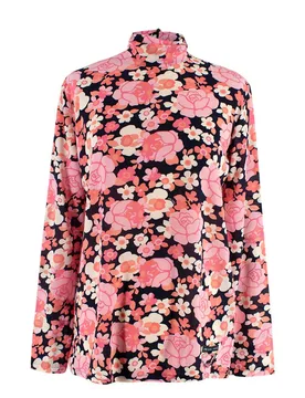 Pink Floral High Neck Silk Blouse - Prada - FashionsVida