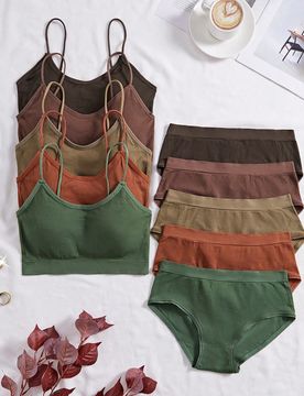 Set de 10 piezas de ropa interior cómoda y casual con diseño acanalado para mujeres