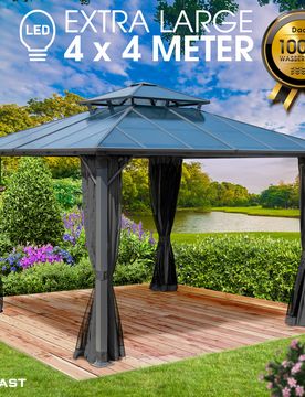 Alu Pavillon PAGODE 4x4m dunkelgrau mit Moskitonetz