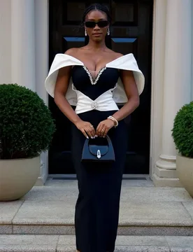 Luxury Black White Prom Dress Wrap Cape Crystals Party Gown Elegant Sexy Off Shoulder Formal Wedding Guest Birthday Evening Robe - Aliexpress - FashionsVida