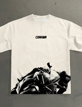 Camiseta de manga corta con estampado de silueta de carreras de motocicletas para hombre, ajuste regular con hombros holgados, ropa casual de verano p - Shein - FashionsVida