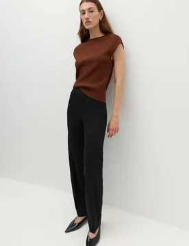 Jersey Straight Leg Trousers with Stretch Black female - M&S - FashionsVida