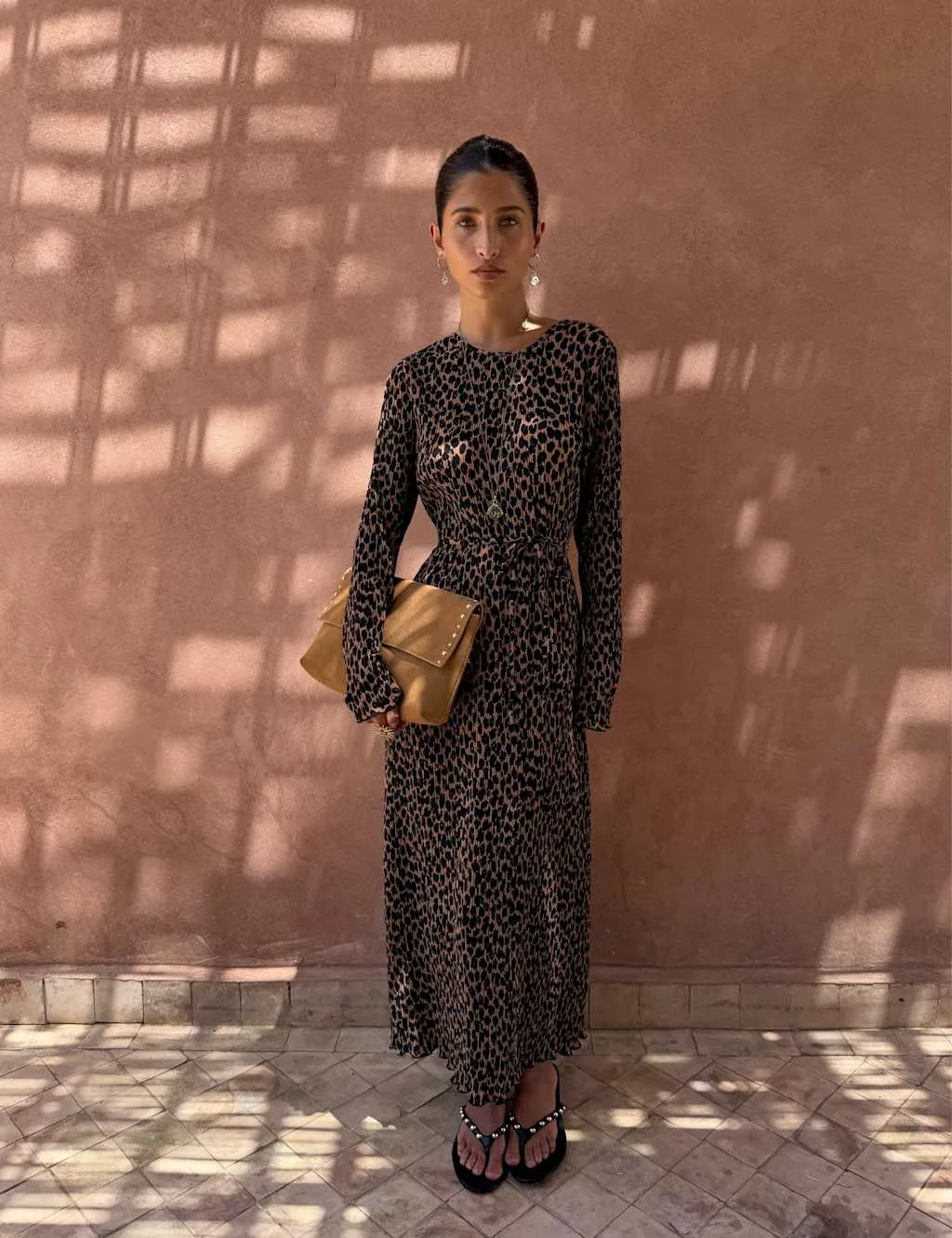 Leopard Print Midaxi Waisted Dress Brown Mix female - Never Fully Dressed - FashionsVida