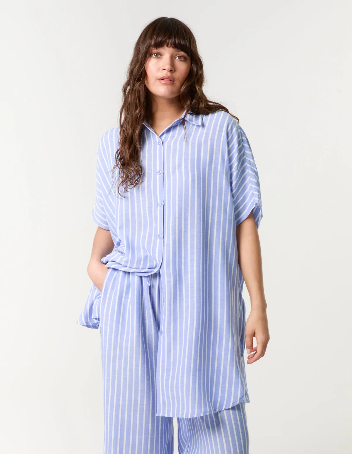 Oversized Pinstripe Shirt - ONE / BLUE - female - Blue Vanilla - FashionsVida