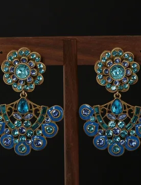 Vintage fashion Blue enamel peacock tail feather pendant earrings women's accessory stud earrings - Aliexpress - FashionsVida