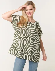 Round Neck Top With Abstract Print - S/M / KHAKI - female