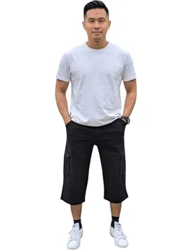 Mens Cargo Shorts Chino Pants 3/4 Camouflage Multi Pocket Long Three Quarter New - Black Cotton - Size 40 (Waist) - Other - FashionsVida