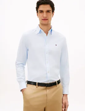 Camisa de caballero de manga larga tipo Dobby lisa - Tommy Hilfiger - FashionsVida