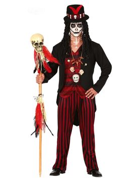 Voodoo-Hohepriester Kostüm für Herren Halloween-Kostüm schwarz-rot - male