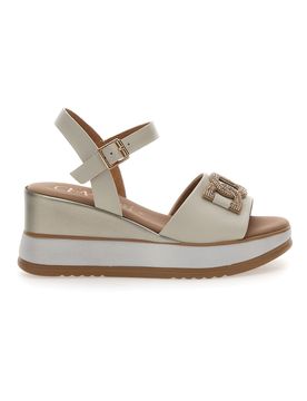 Sandali bianchi in pelle con catena e zeppa Made in Italy 21249 40