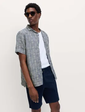 Regular Fit Linen Rich Printed Shirt Blue Mix male - M&S - FashionsVida