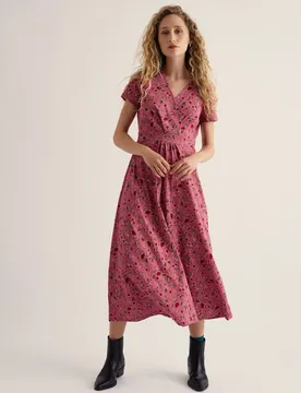 Pure Cotton Floral V-Neck Midi Wrap Dress Pink Mix female - Seasalt cornwall - FashionsVida