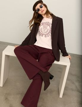 Pantaloni wide leg con miscela di viscosa - viola scuro