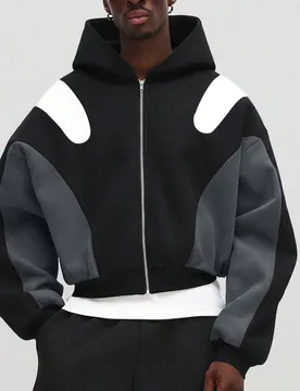SUMWON Sudadera con capucha y cremallera corta con paneles de contraste para un estilo casual de streetwear, ideal para capas en invierno y otoño, co - Shein - FashionsVida