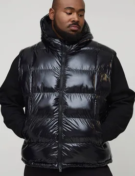 Men's Plus Regular Fit High Shine Quilted Hooded Puffer Gilet Black Size 2X-Large Black 2XL - boohooMAN - FashionsVida