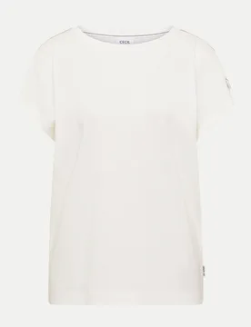 T-Shirt mit Schnallendetail Weiß L - CECIL - FashionsVida
