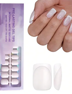 Piezas de uñas de gel con punta francesa - Uñas artificiales blancas con punta francesa, puntas de uñas cuadradas cortas, uñas postizas de gel sua - Shein - FashionsVida