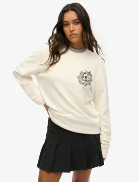 Superdry Damen OverGröße-sweatshirt mit Tattoo-grafik Creme - Größe: XL - 89.99 - FashionsVida