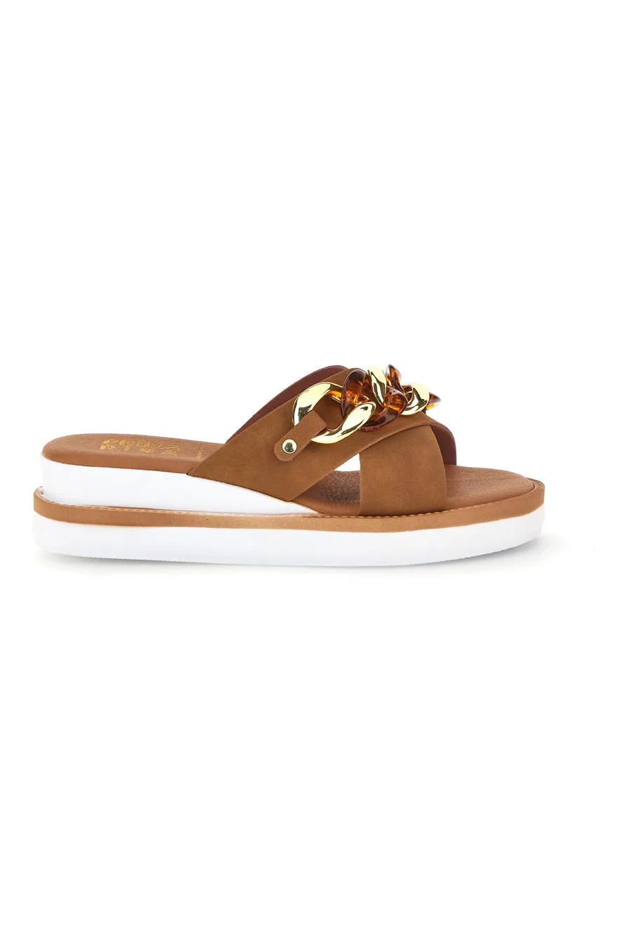 Ciabatta marrone con catena decorativa M205 38 - PRIMA RIGA - FashionsVida
