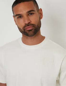 Mens Floral Embroidered Regular Fit Short Sleeve T-Shirt In White - Size X-Large - Threadbare - FashionsVida