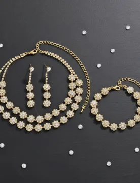 Pcs Elegant Vintage Jewelry Set for Women Double Layered Sunflower Necklace Golden Choker Bridal Wedding Bracelet Party Gift - Aliexpress - FashionsVida