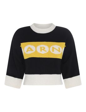 Maglione con logo in lana vergine nera