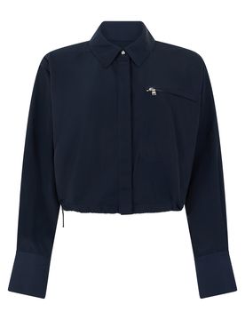 Cropped Taffeta French-Collar Shirt with Drawstring Waist