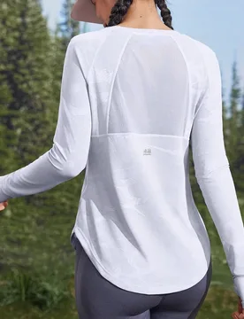 Camiseta de malla transpirable con parches para ejercicio, fitness y running con ojales para los pulgares, adecuada para yoga, pilates, verano, ropa d - Shein - FashionsVida