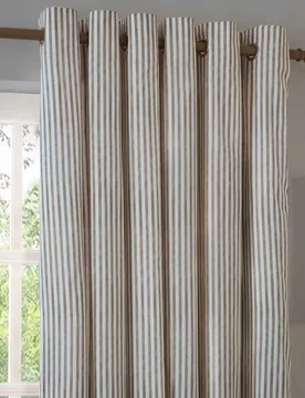 Hebden Pure Cotton Striped Eyelet Curtains Brown Mix - YARD - FashionsVida