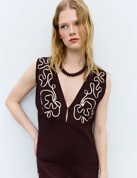 Vestido sin mangas de mezcla lino con bordados - Tintoretto - FashionsVida