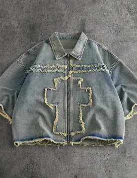 Camisa vaquera casual de hombre con parche cruzado lavado - Shein - FashionsVida