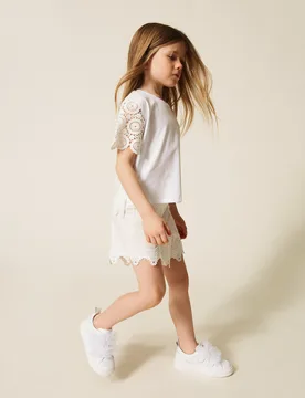 Short pour fille en popeline avec dentelle - TWINSET - FashionsVida