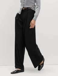 Single Pleat Wide Leg Trousers Black female