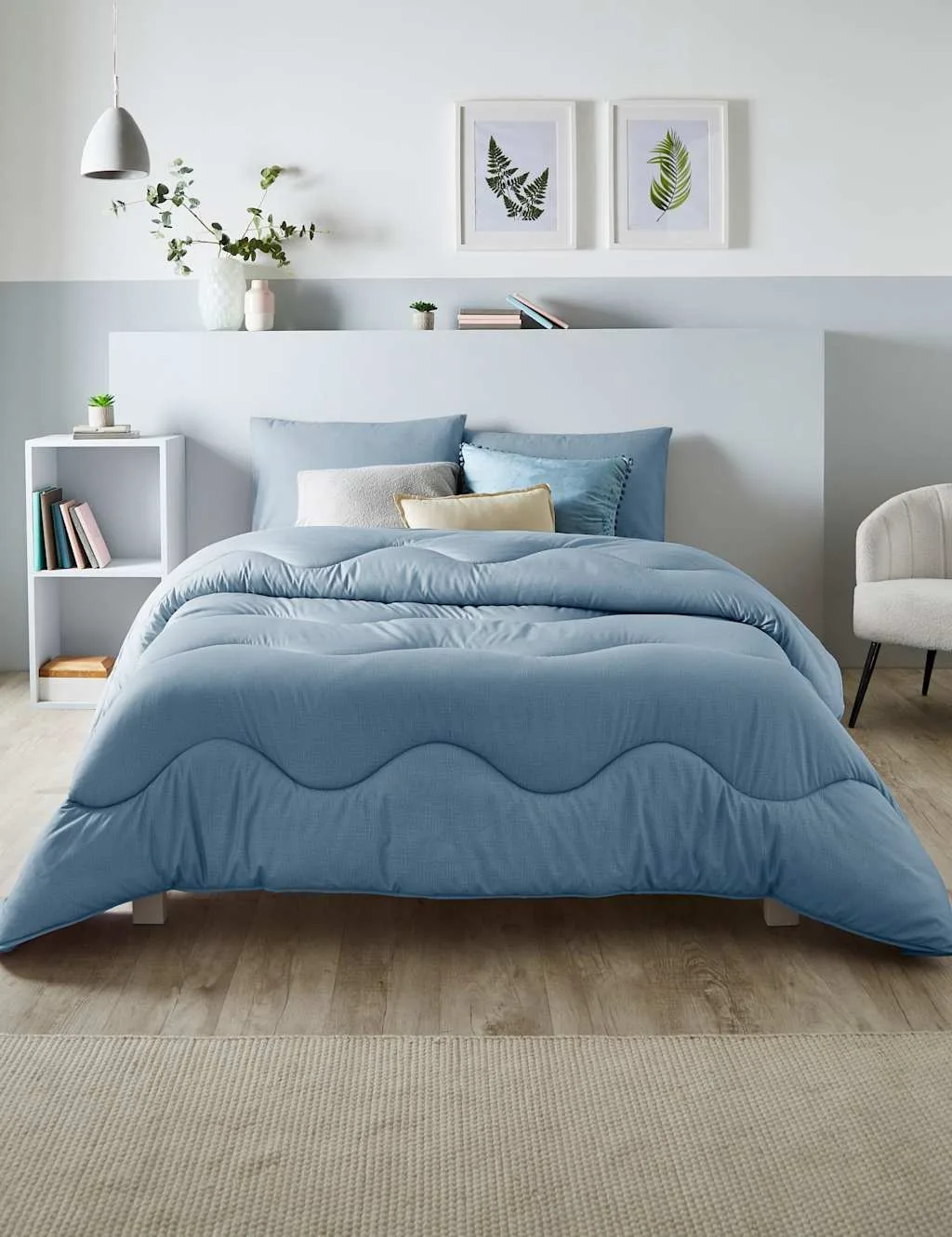 Linen Print 4.5 Tog Coverless Duvet Light Blue - Night Lark - FashionsVida