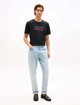 T-shirt girocollo nera in cotone con logo multicolore - Tommy hilfiger - FashionsVida