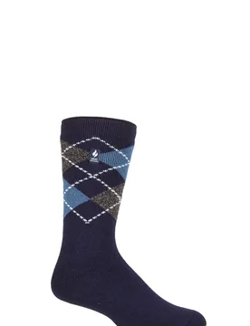Mens 1 Pair SOCKSHOP 1.6 TOG Lite Striped, Patterned & Argyle Socks Lyon Argyle Navy 6-11 Mens - Blue - Size: 6-11 Mens - Heat Holders - FashionsVida