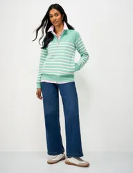 Cotton Rich Striped Half Zip Sweatshirt Light Pink female