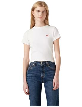 T-shirt bianca cropped a coste logo piccolo A7419 0013